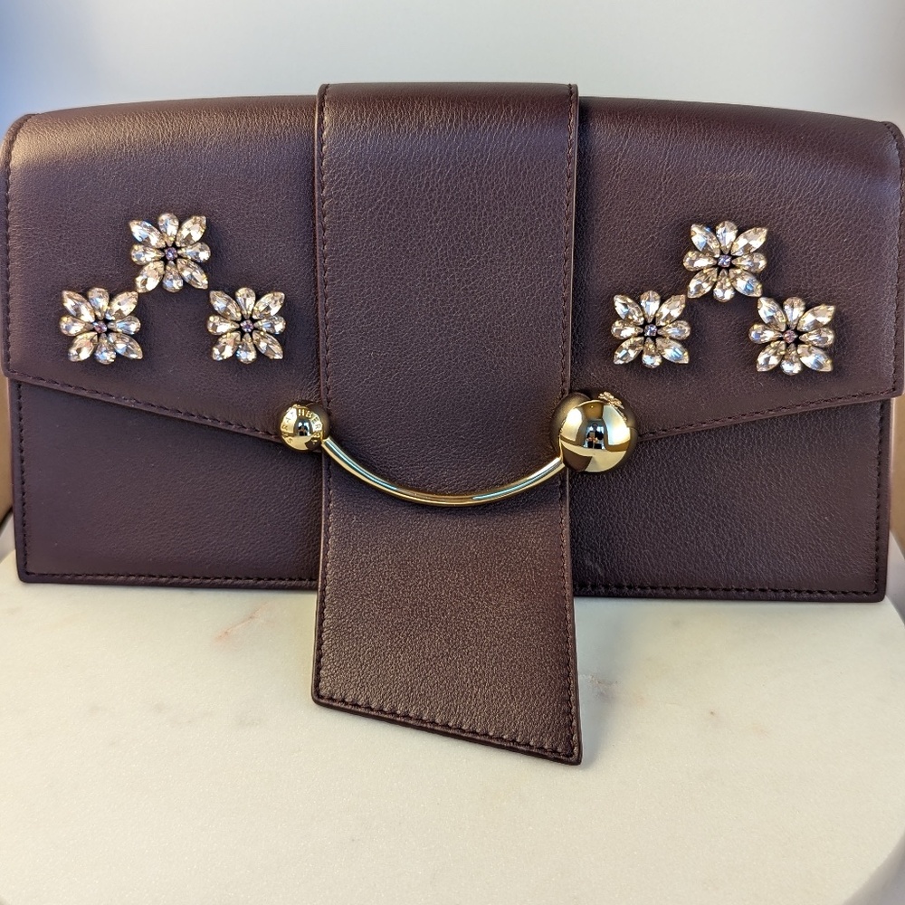 Strathberry Mini Crescent Bag Floral Beading Embroidery
